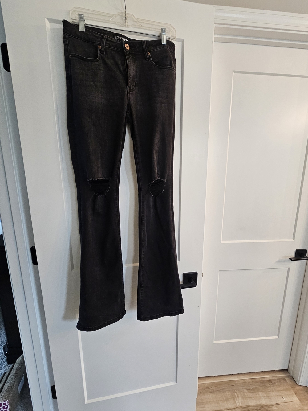 Fashion Nova Black Distressed Flare Jeans